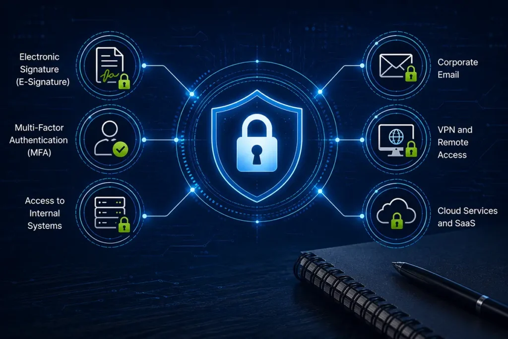 FIDO2 and electronic signature security for corporate access and business systems